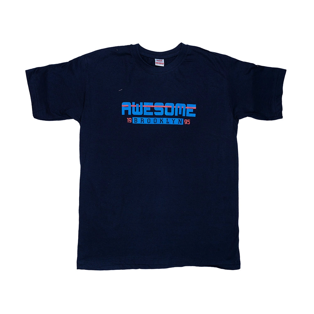 Powermerc Cotton Chest Printed T-shirts for Men-Navy